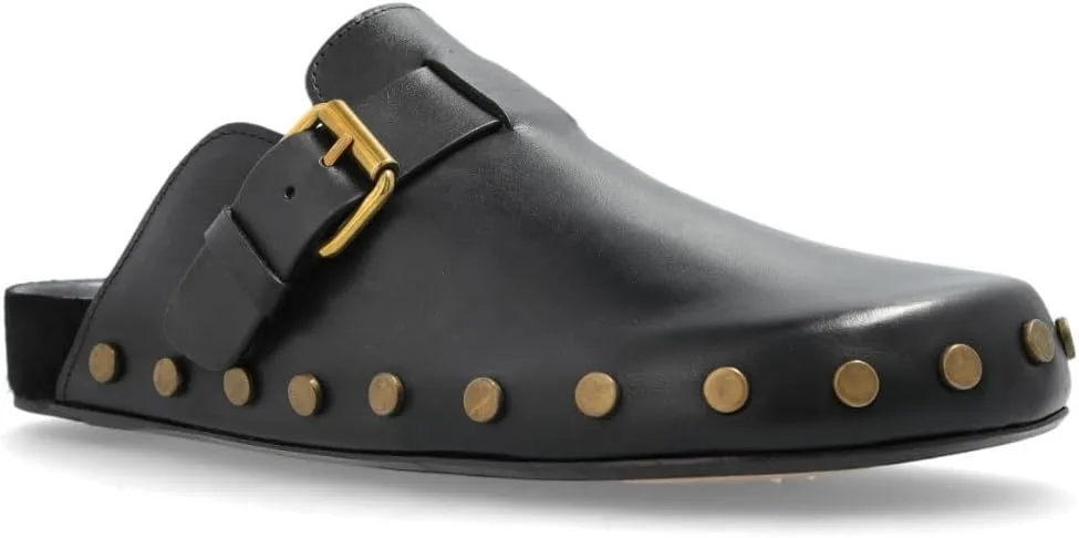 Leather Clog Mules for Women Studded Slip On Buckle Mule Slippers Closed Toe V view 6
