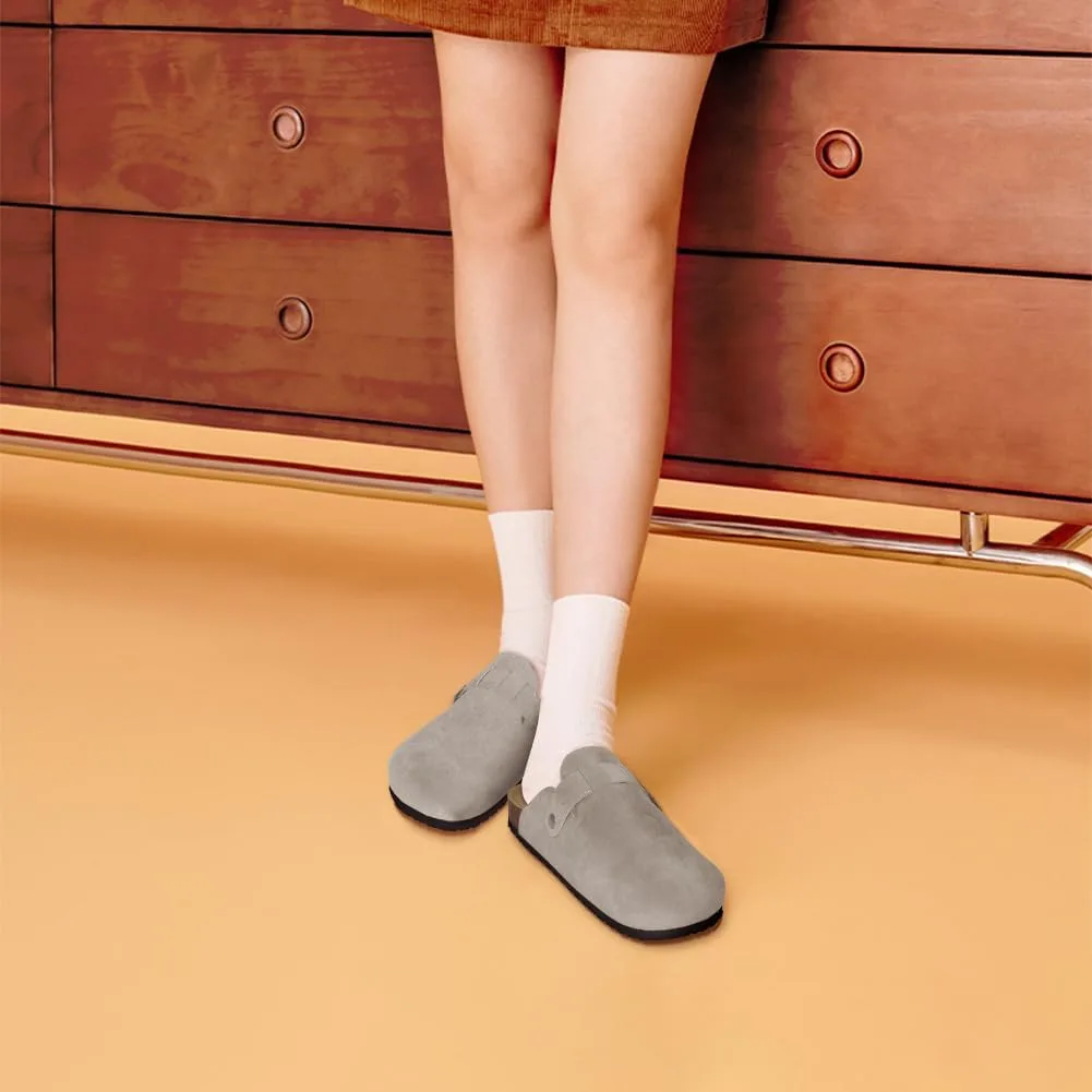 Clogs for Women Suede Soft Leather Clogs Classic Cork Slip on Shoes Antislip S view 4
