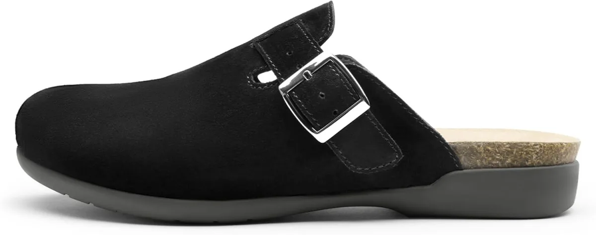 Athlefit Genuine Leather Clogs for Women Soft Cork Footbed Adjustable Buckle M view 4
