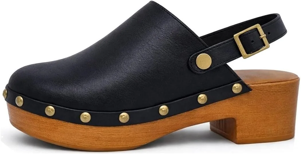 TruFox Women's Clogs Faux Wood Heel Slip On Mules with Optional Slingback Stra view 3