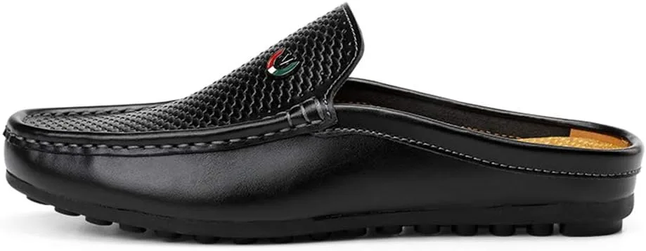 Men's Classic Leather Slippers Office Casual House Slip On Backless Loafers view 2