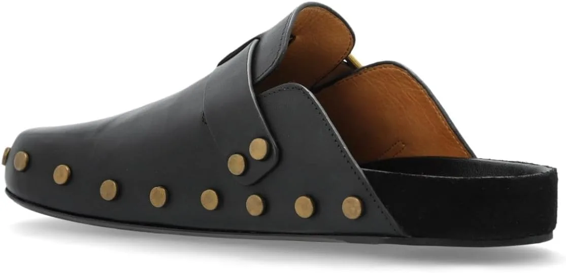 Leather Clog Mules for Women Studded Slip On Buckle Mule Slippers Closed Toe V view 3