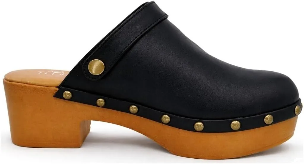 TruFox Women's Clogs Faux Wood Heel Slip On Mules with Optional Slingback Stra view 4