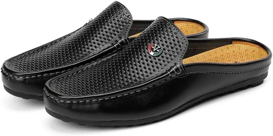 Men's Classic Leather Slippers Office Casual House Slip On Backless Loafers view 6