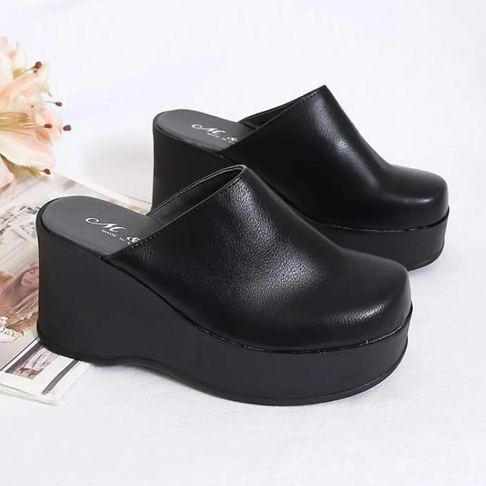 epdavin Women's Closed Toe Platform High Heel Slip On Backless Clogs Slides Mu view 3