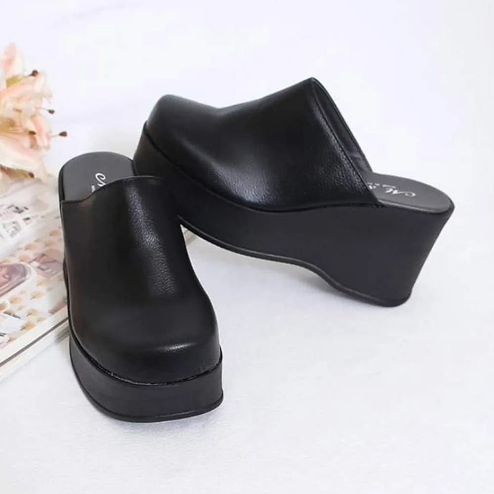 epdavin Women's Closed Toe Platform High Heel Slip On Backless Clogs Slides Mu view 4