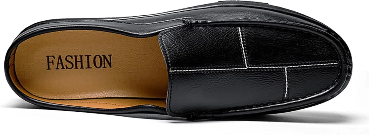 Men's Leather Flat Mules Comfortable Slip-on Round Toe Lightweight Non-Slip Ba view 4