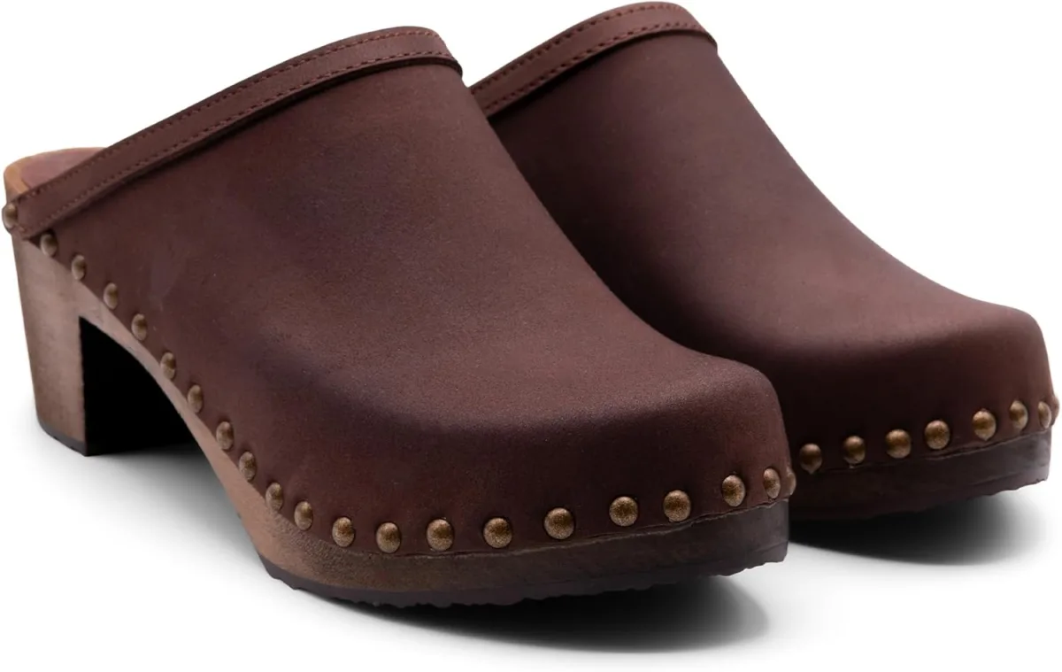 Sandgrens Handmade Swedish Wood Clogs for Women, High Heel Mule view 4