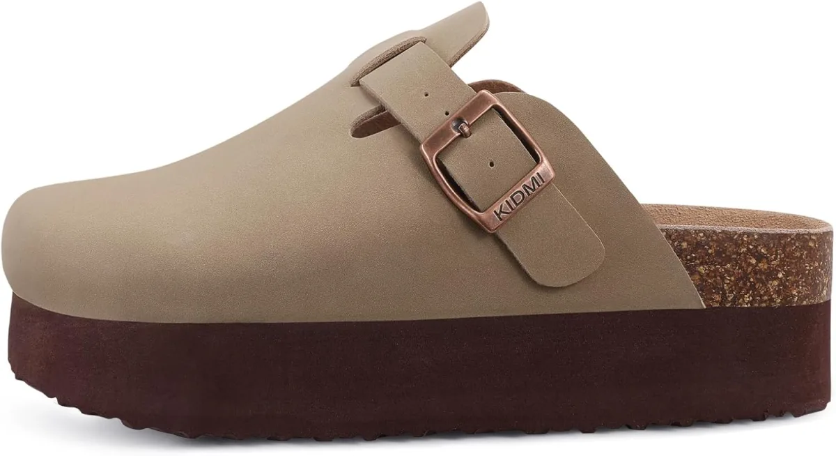 KIDMI Women's Platform Clogs Leather Mules Cork Footbed Potato Shoes view 3