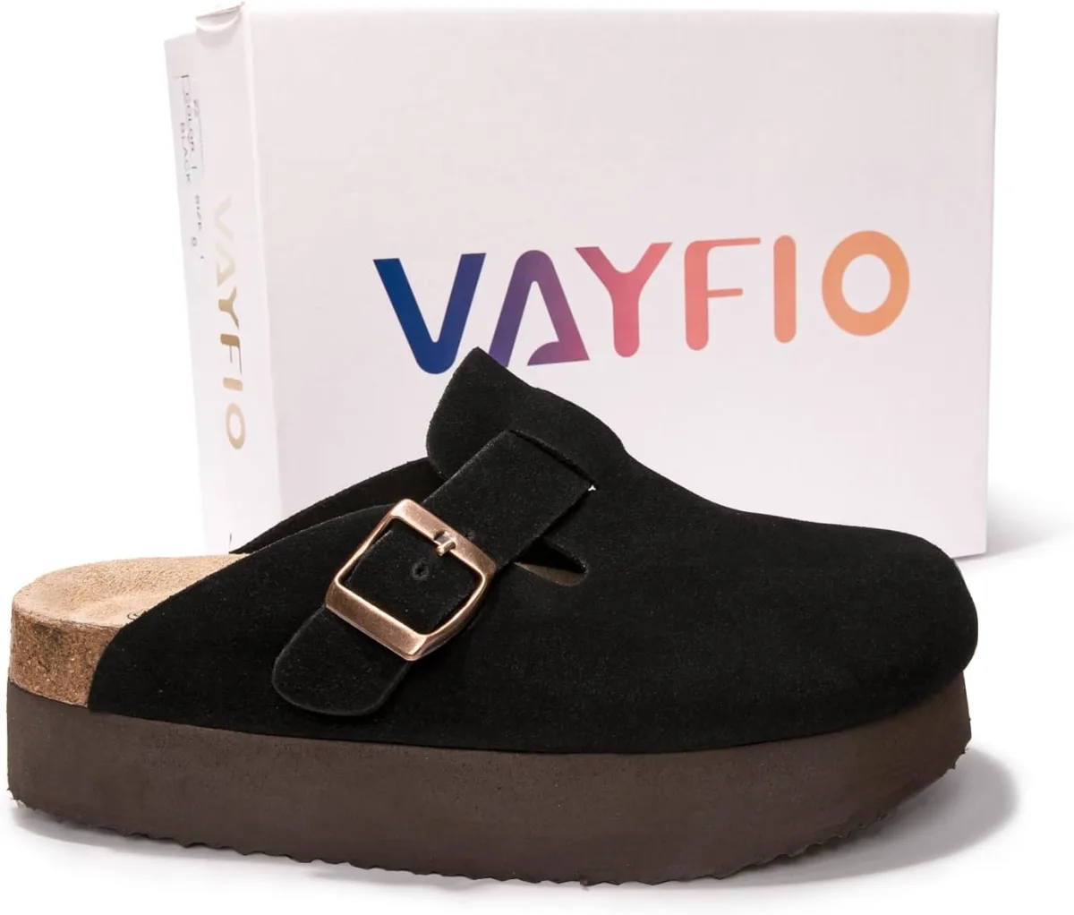 Women's Suede Clogs Cork Footbed Sandals Comfort Platform Mules with Arch Supp view 6