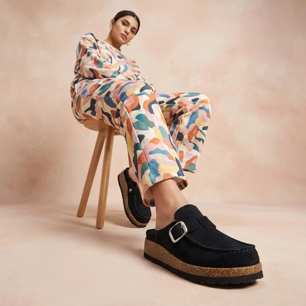 CUSHIONAIRE Hobby Genuine Leather Suede Mule Clogs for Women with Buckle Strap view 6