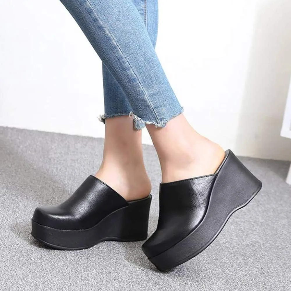 epdavin Women's Closed Toe Platform High Heel Slip On Backless Clogs Slides Mu view 6