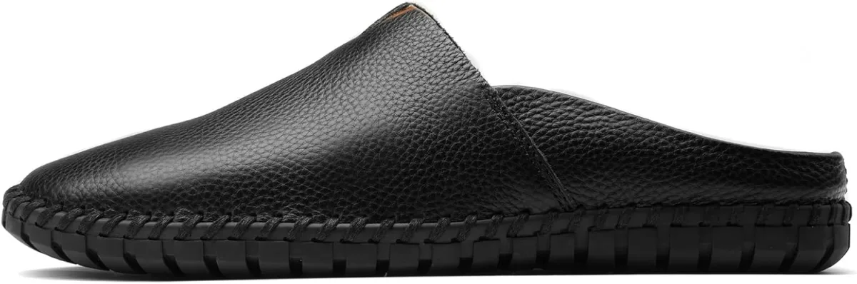 Men’s Slip-On Loafers Mules Clog Handmade Leather Slippers Hand Stitched no-He view 6