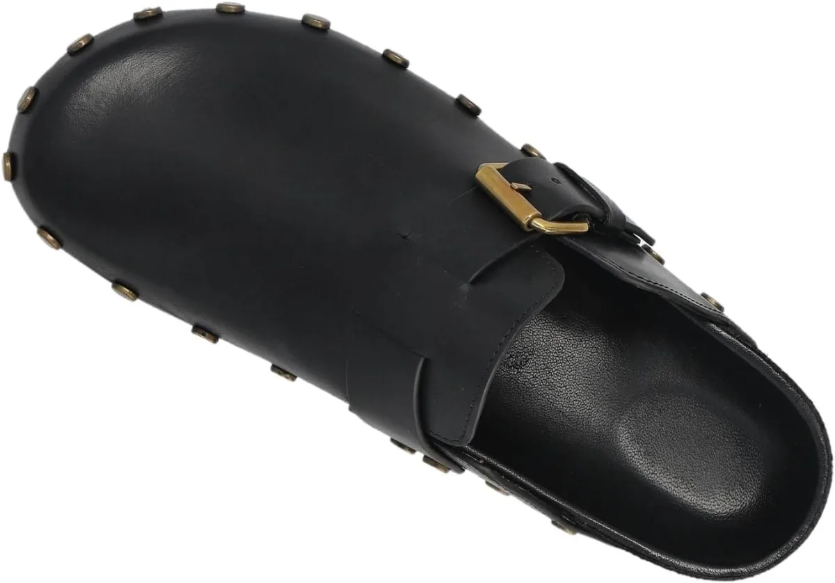 Leather Clog Mules for Women Studded Slip On Buckle Mule Slippers Closed Toe V view 5