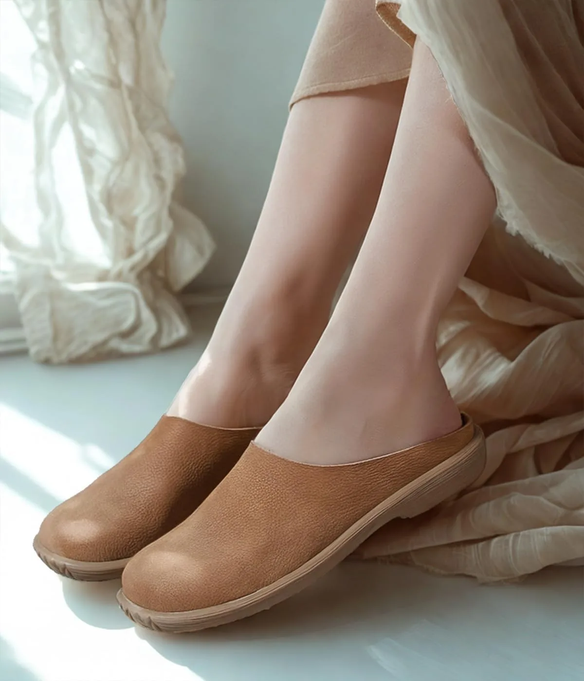 Women's Casual Fashion Mule Clog Comfortable Indoor Outdoor All Day Leather Up view 5