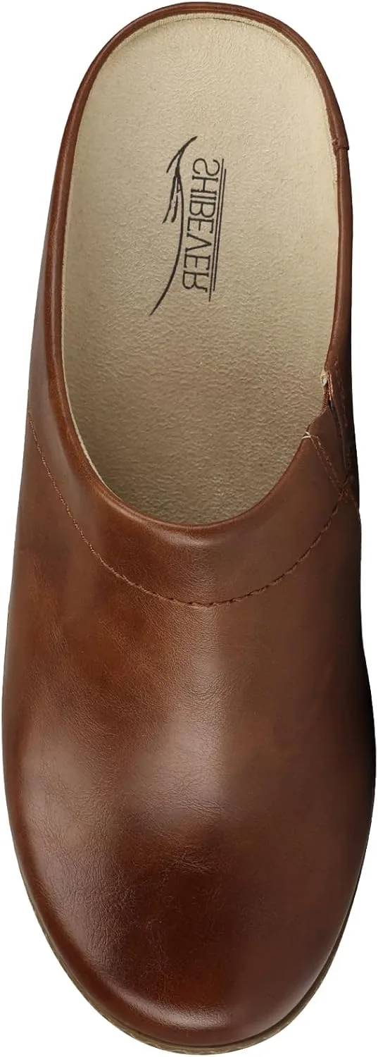 SHIBEVER Clogs for Women Mules Shoes Leather Slip On Clog Closed Toe Comfortab view 3