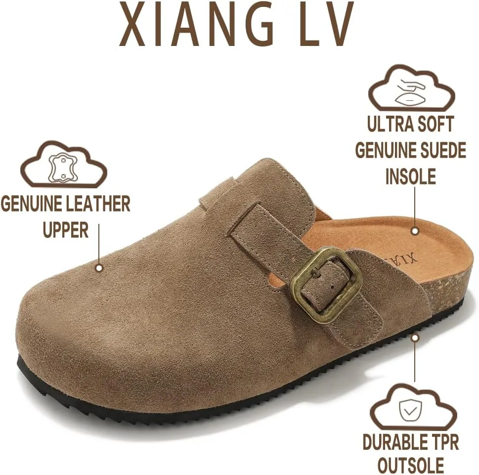 Women's Suede Clogs Leather Mules Comfort Cork Footbed Sandals Potato Shoes wi view 3