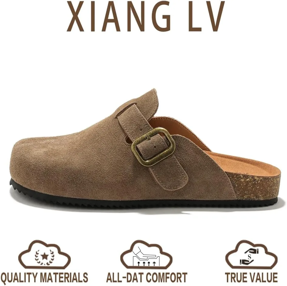 Women's Suede Clogs Leather Mules Comfort Cork Footbed Sandals Potato Shoes wi view 2