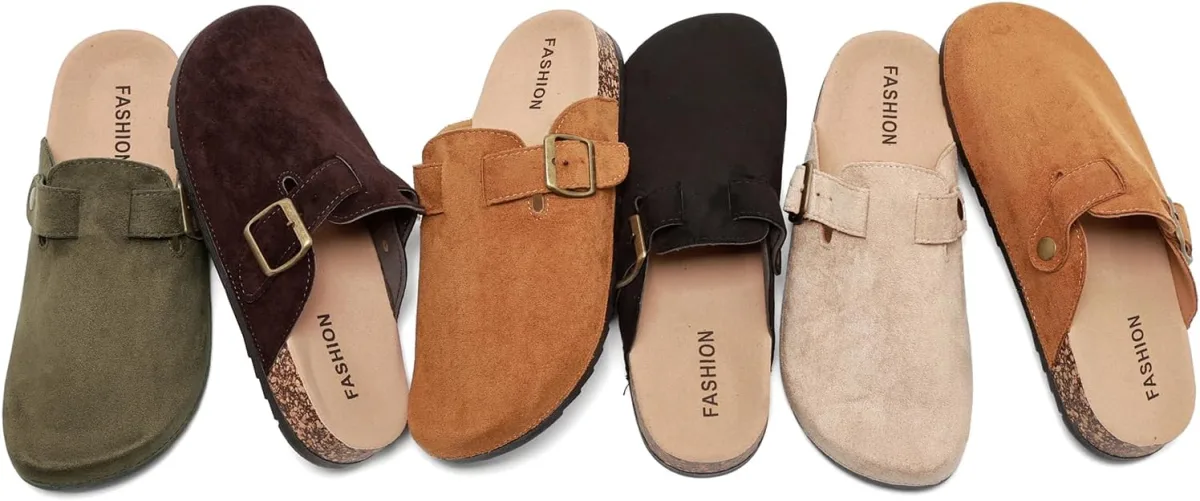 Womens Mens Suede Clogs Leather Mules with Arch Support, Adjustable Buckle Sli view 6