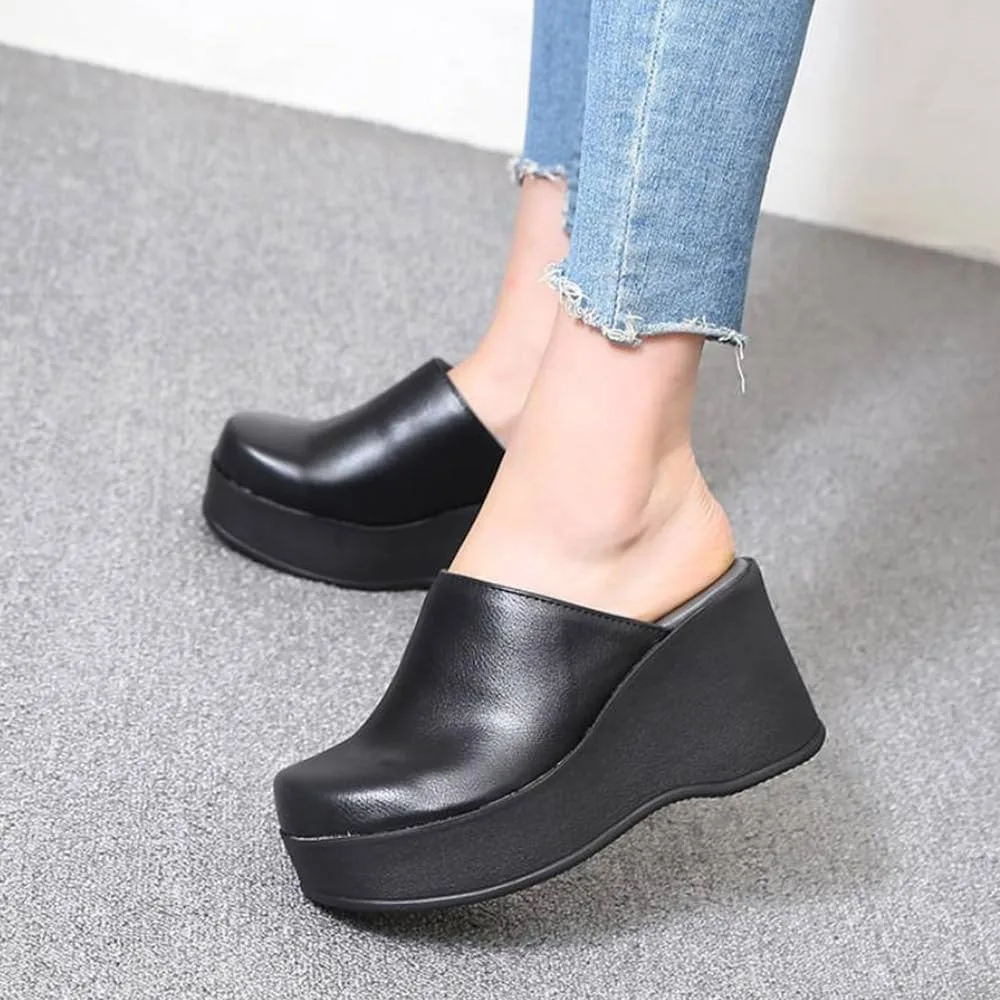 epdavin Women's Closed Toe Platform High Heel Slip On Backless Clogs Slides Mu view 2