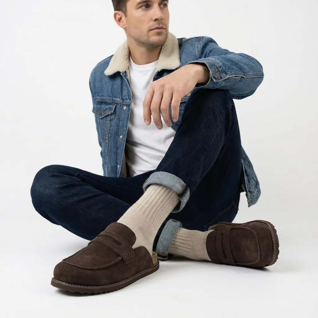 CUSHIONAIRE Wally Loafer-Style Suede Clogs for Men, Slip-On Backless Indoor Ou view 6