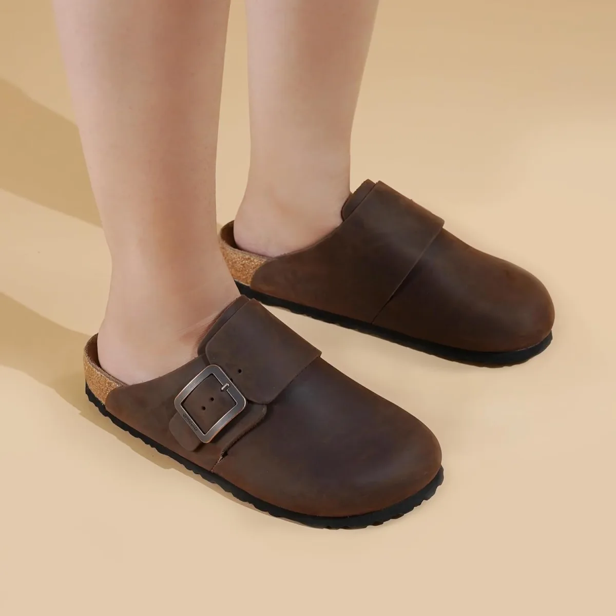 AEROTHOTIC Genuine Leather Clogs for Women with Arch Support Memory Foam Cork view 3