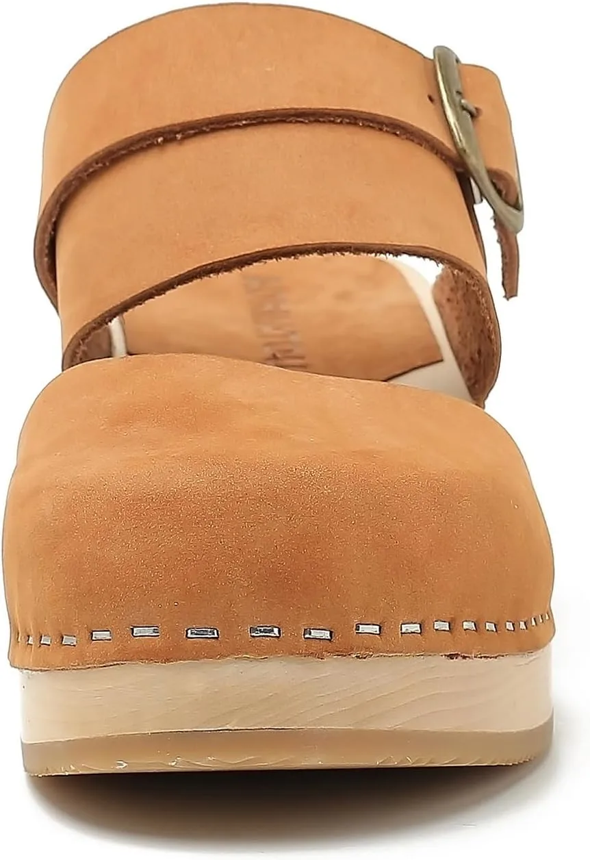 Women's Handmade Wooden Clog Mule 2.3" Open Back Leather Clogs Classic Ankle-S view 5