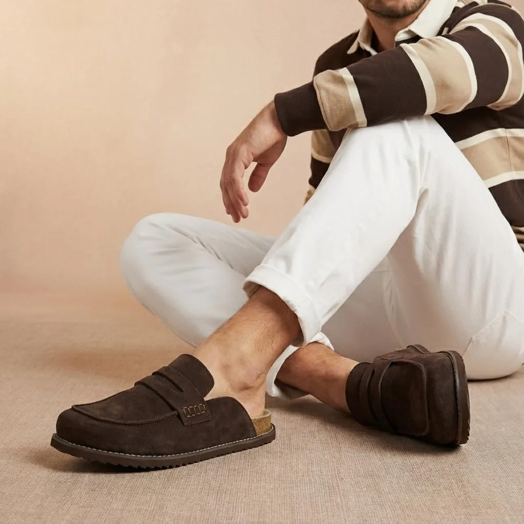 CUSHIONAIRE Wally Loafer-Style Suede Clogs for Men, Slip-On Backless Indoor Ou view 2