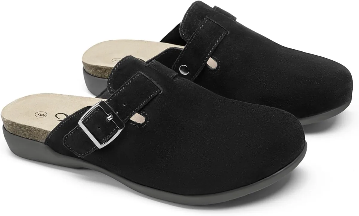 Athlefit Genuine Leather Clogs for Women Soft Cork Footbed Adjustable Buckle M view 6