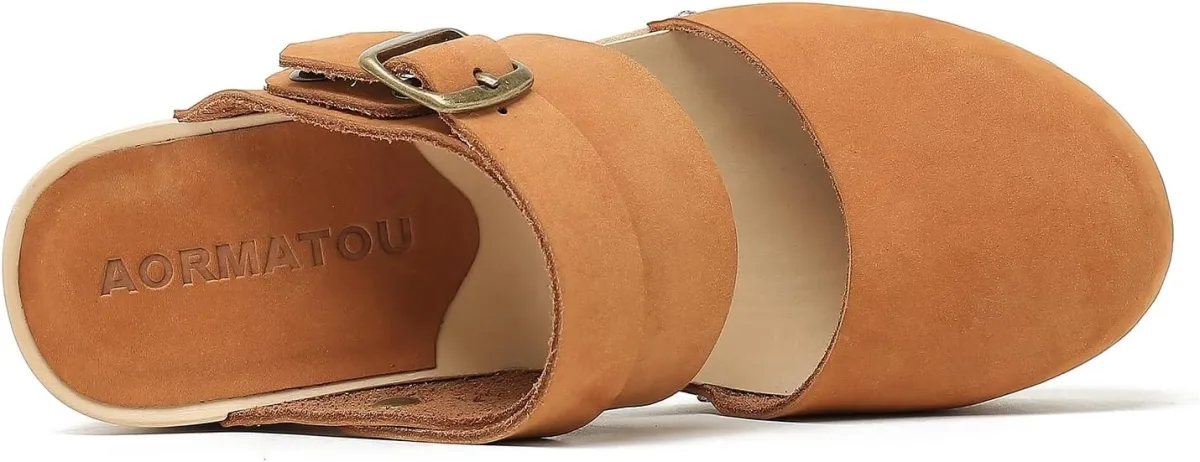 Women's Handmade Wooden Clog Mule 2.3" Open Back Leather Clogs Classic Ankle-S view 3