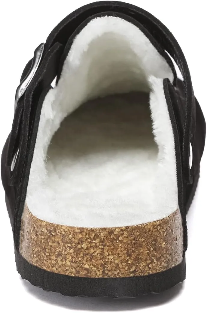 Suede Clogs for Women Leather Mules Adjustable Buckle with Comfort Cork Footbe view 6