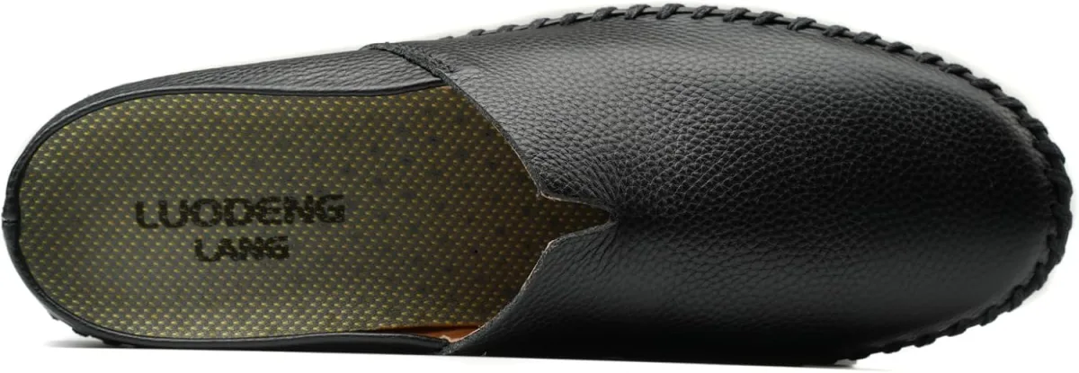 Men’s Slip-On Loafers Mules Clog Handmade Leather Slippers Hand Stitched no-He view 4