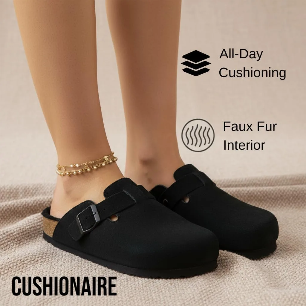 CUSHIONAIRE Women's Hana Cork footbed clog with Genuine Leather upper, Faux Fu view 4