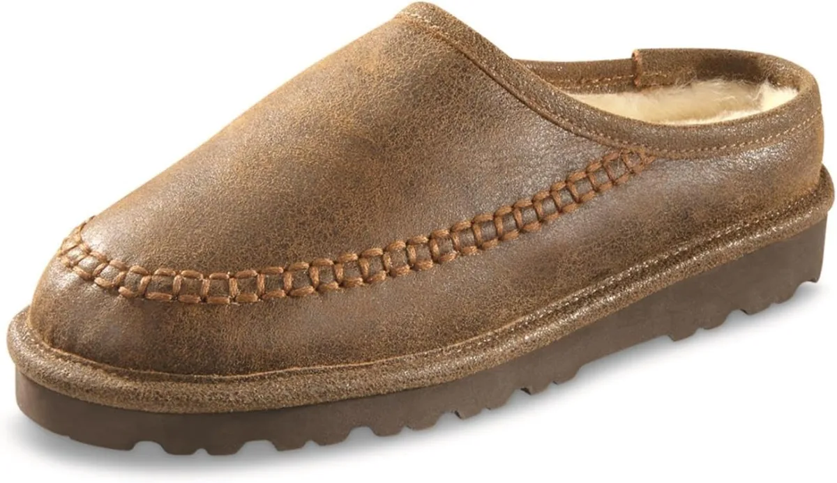 Guide Gear Double-Face Shearling Mens Clog Slippers, Leather, Fur-Lined, Warm view 2