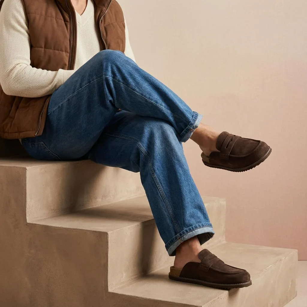 CUSHIONAIRE Wally Loafer-Style Suede Clogs for Men, Slip-On Backless Indoor Ou view 3