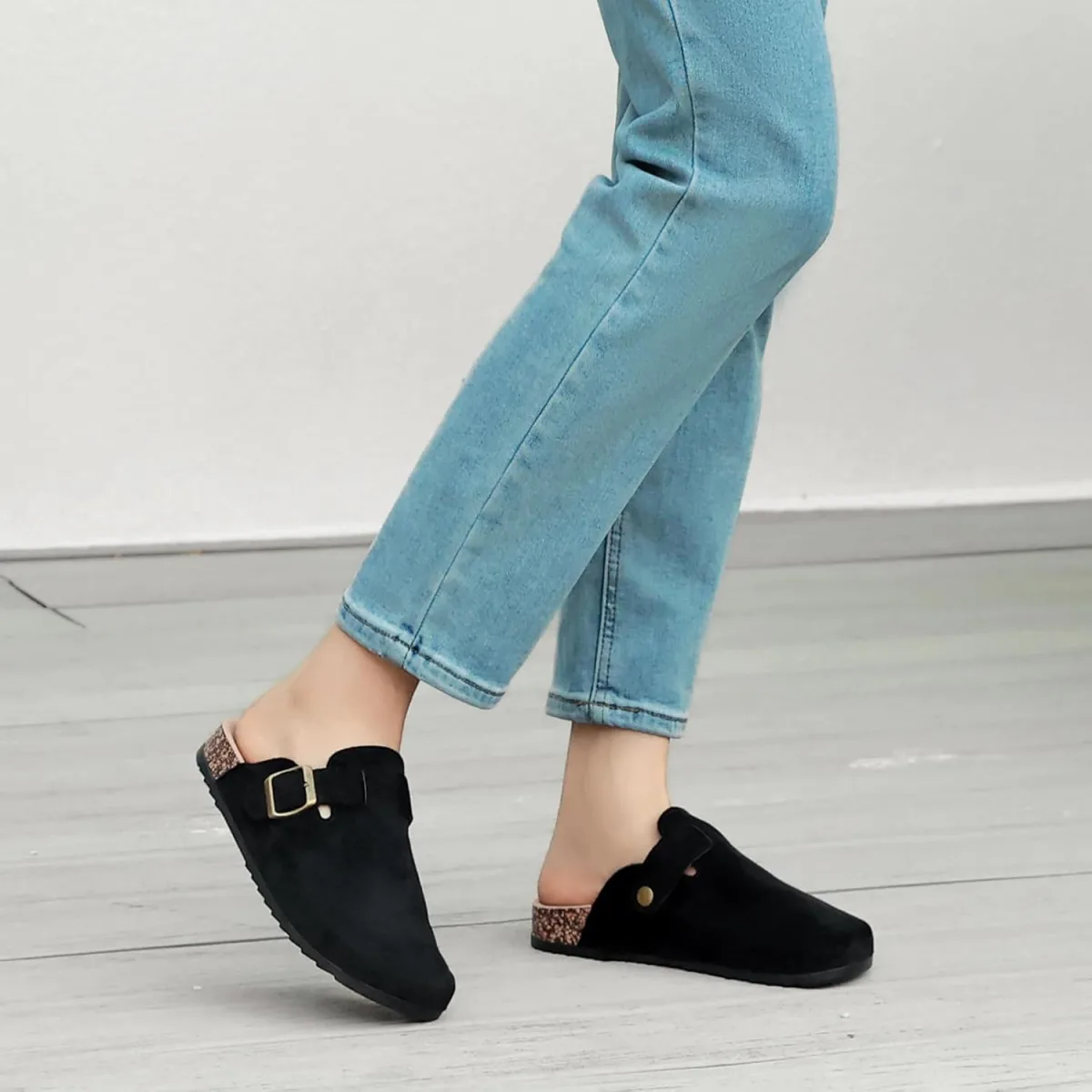 Women's Suede Clogs Mens Leather Mules Comfort Cork Footbed Antislip House San view 3