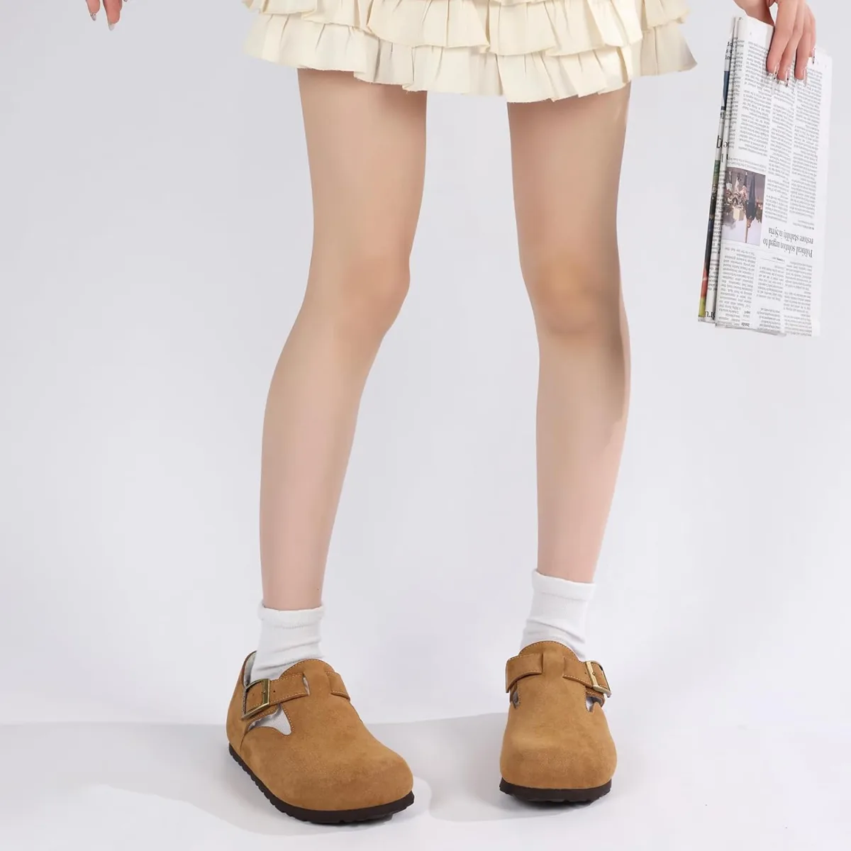 Womens Mens Fur Lined Suede Clogs Fuzzy Leather Mules Cork Potato Shoes with A view 2