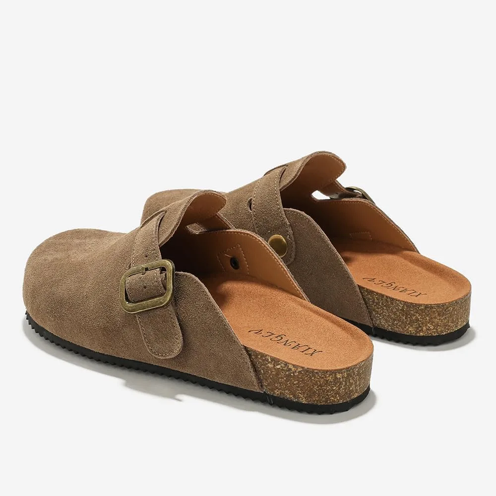 Women's Suede Clogs Leather Mules Comfort Cork Footbed Sandals Potato Shoes wi view 5