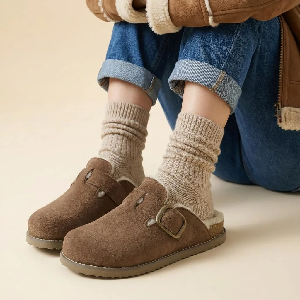 CUSHIONAIRE Blain Fur Genuine Suede Clogs for Women, Cozy Slip-On Womens Slipp view 2