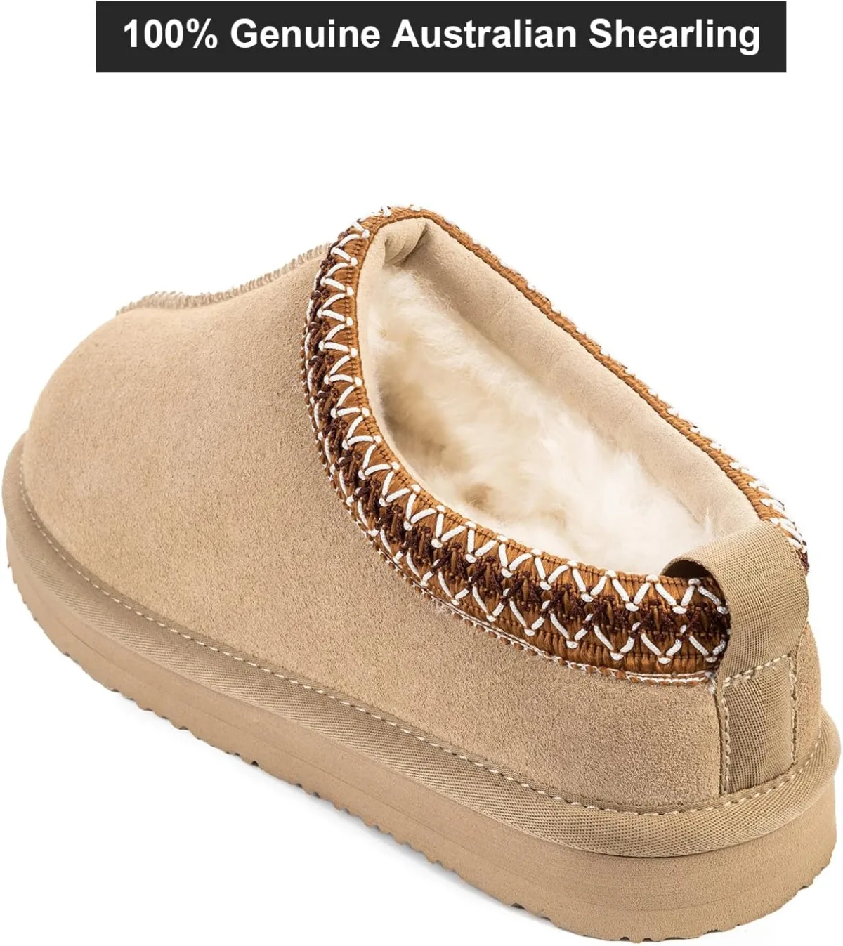 mazeskin Women's 100% Shearling Genuine Suede Slippers, Memory Foam Australian view 4