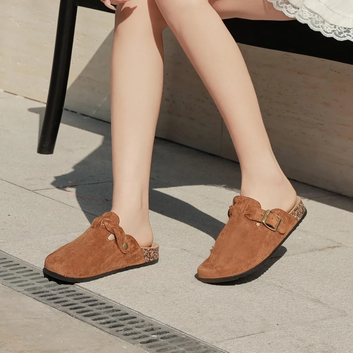 Women's Suede Clogs Mens Leather Mules Comfort Cork Footbed Sandals with Arch view 3