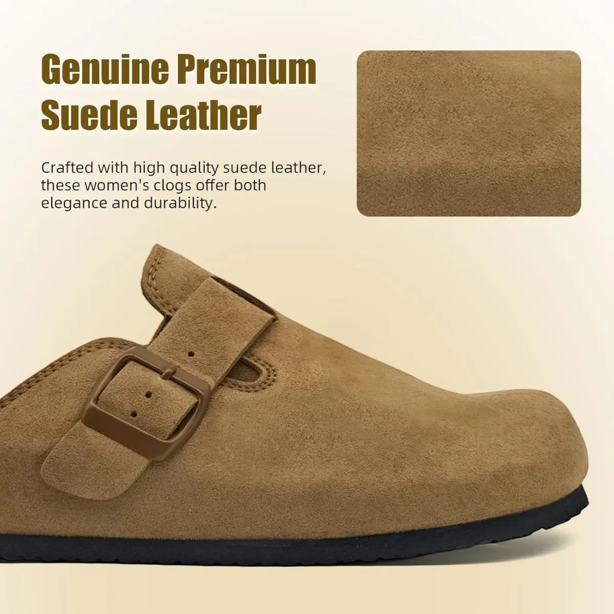 Men's Genuine Suede Clogs Women's Cork Footbed Leather Mules Potato Shoes Arch view 3