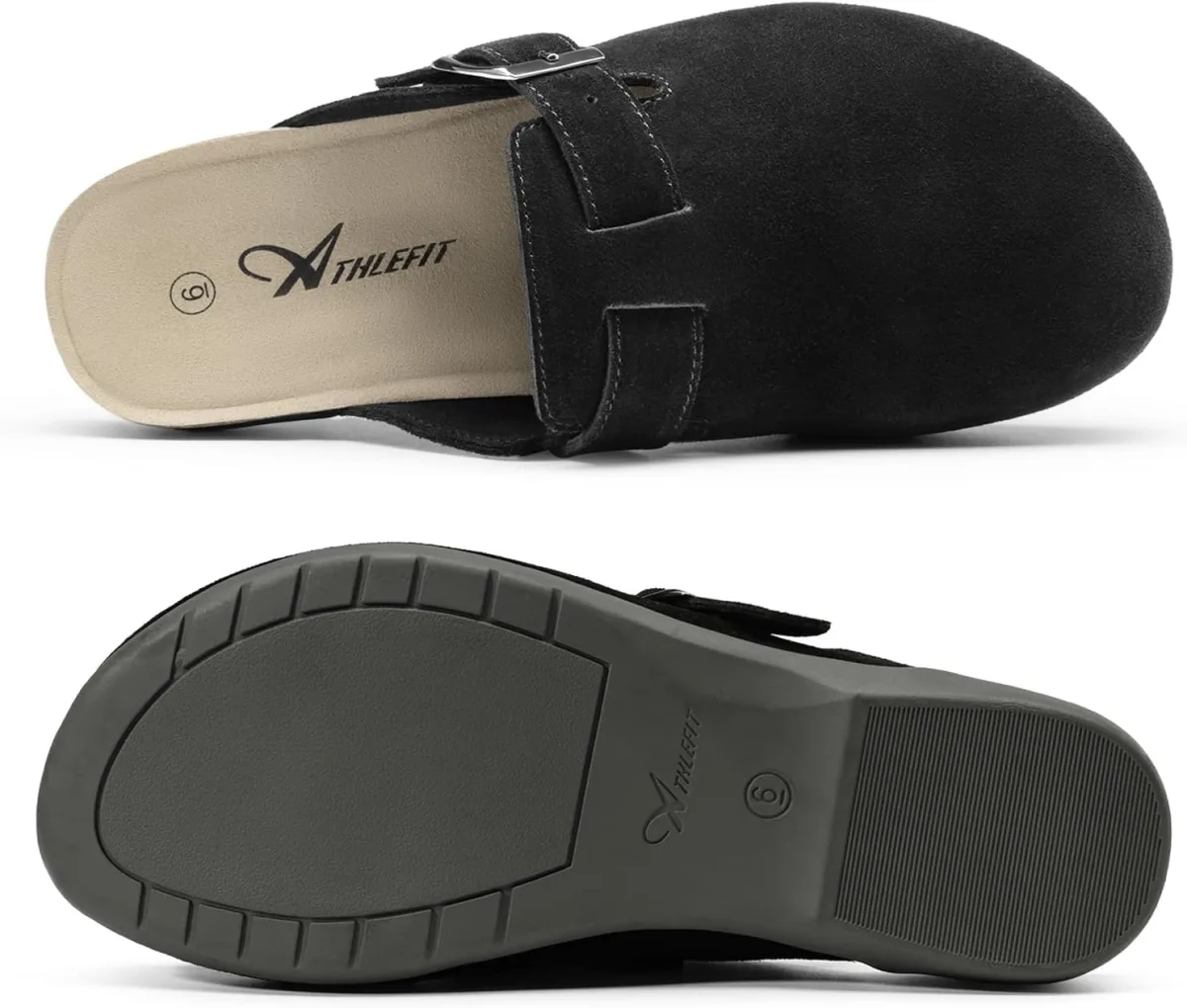 Athlefit Genuine Leather Clogs for Women Soft Cork Footbed Adjustable Buckle M view 5
