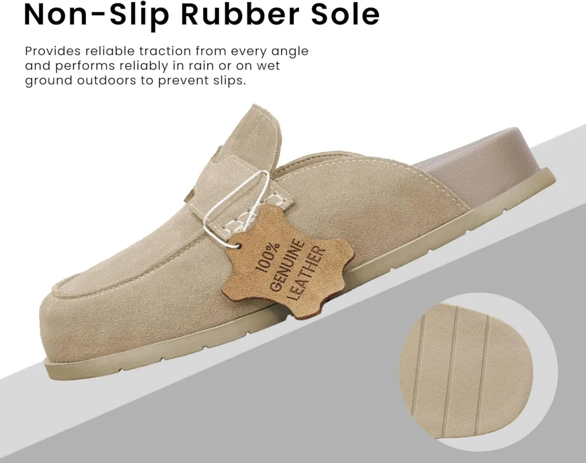 100% Genuine Leather Women's Suede Clogs Slip On Mules with Memory Foam Arch S view 5