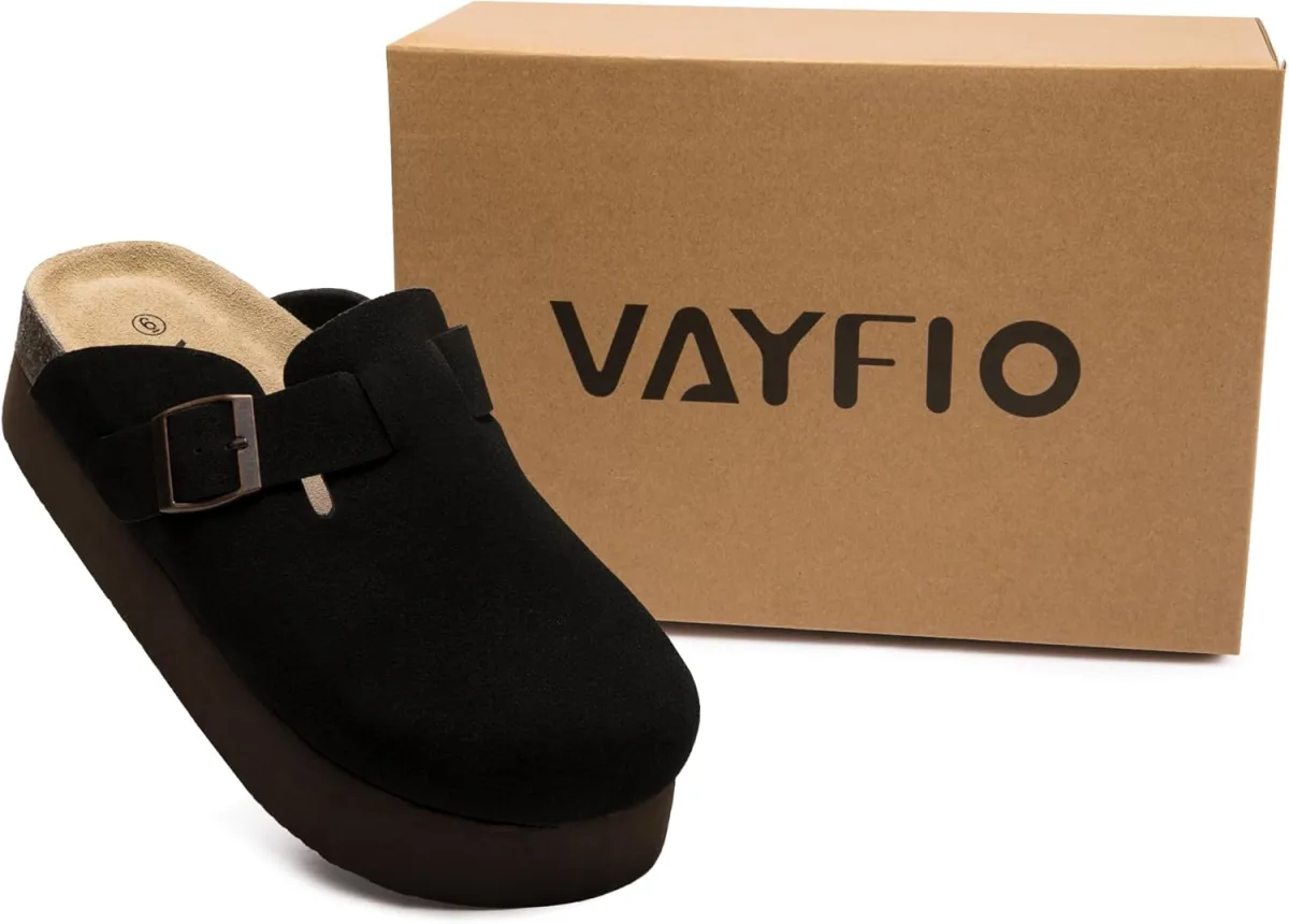 Women's Suede Clogs Cork Footbed Sandals Comfort Platform Mules with Arch Supp view 3