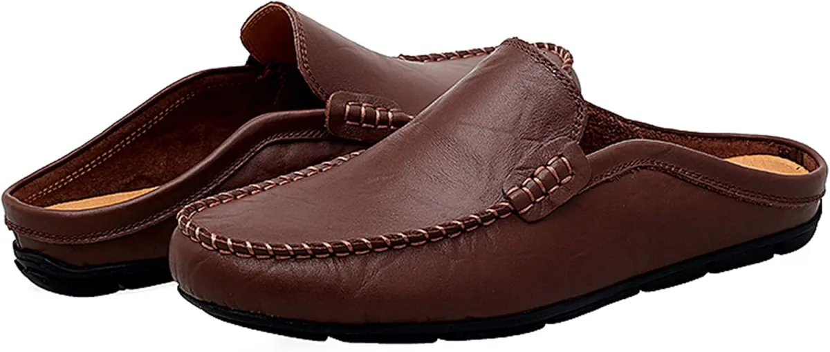 Go Tour Mens Mules Clog Slippers Breathable Punching Leather Slip on Shoes Cas view 5