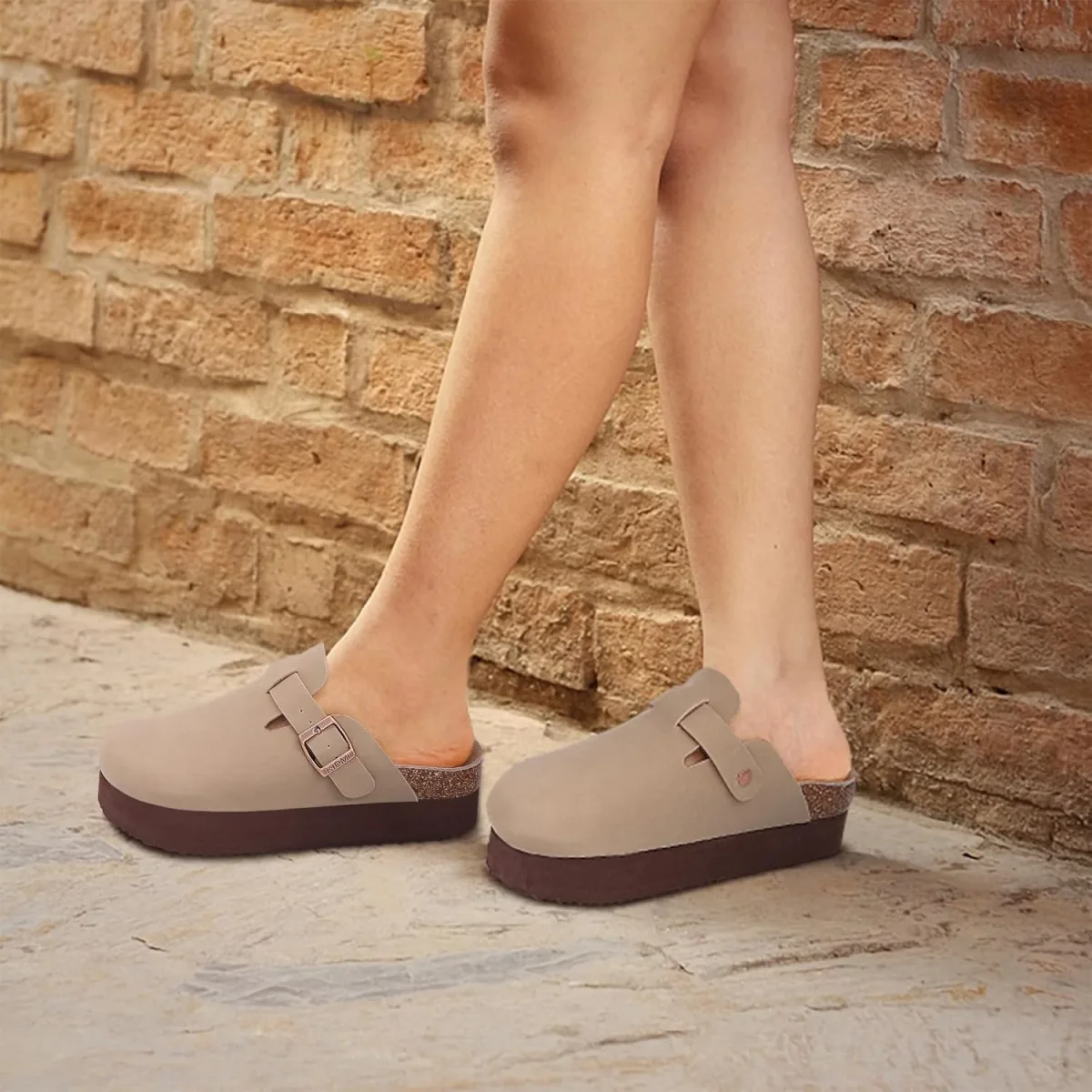 KIDMI Women's Platform Clogs Leather Mules Cork Footbed Potato Shoes view 2