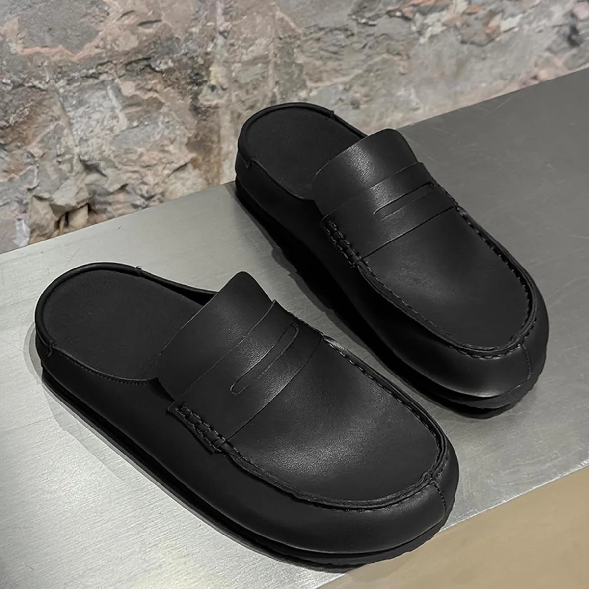 Men's Platform Clog Mules Comfortable Leather Suede Slippers with Arch Support view 5