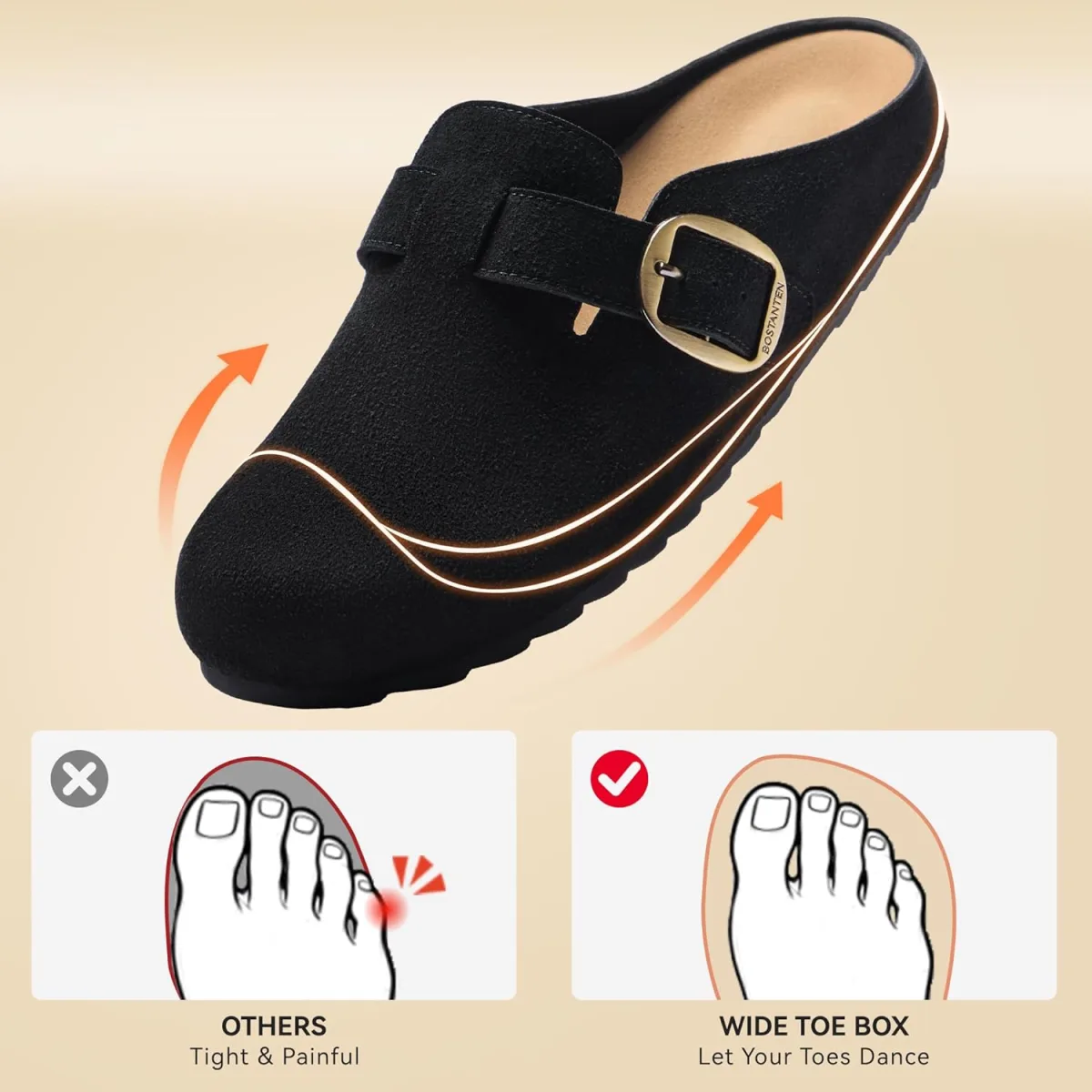 BOSTANTEN Clogs for Women Wide Width Comfortable Suede Mules with Soft Footbed view 6
