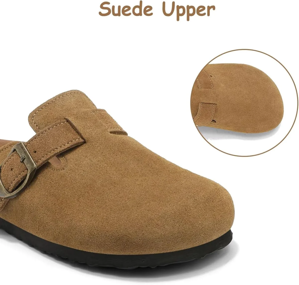 Kids Suede Clogs Boys Girls Mules Cork Genuine Leather Sandals with Adjustable view 3